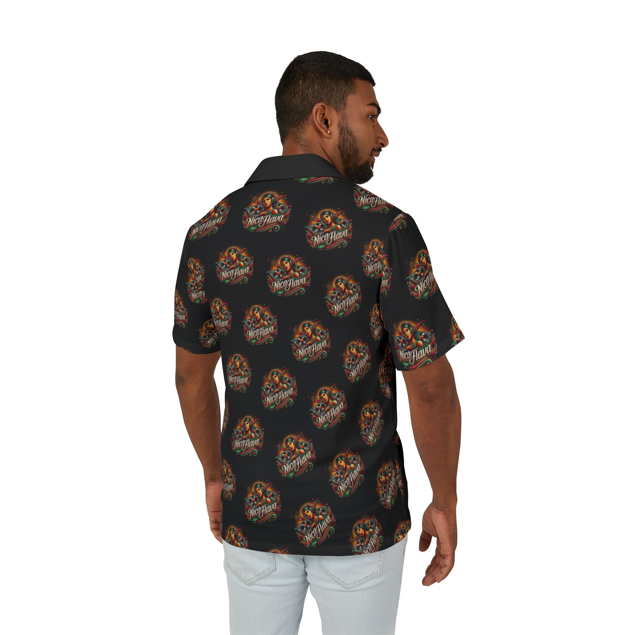 "DJ NicaFlava" Men’s Hawaiian Camp Shirt – Tropical Style for Beach Days & Summer Vibes